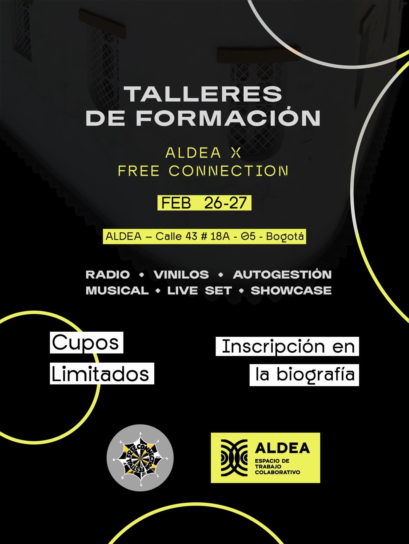 Flyer de Talleres de Formación · ALDEA × Free Connection